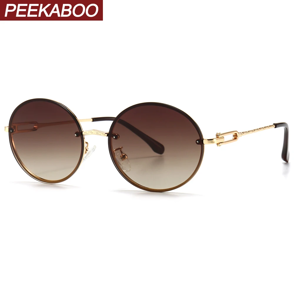 Peekaboo mens ovalada gafas de sol de las mujeres retro marrón ronda de gafas de sol de marco de metal uv400 regalos masculina de estilo de verano accesorios 1