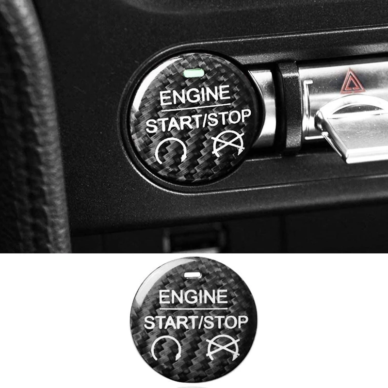 Motor de auto Start Stop Botón de la etiqueta Engomada de adorno de Interiores de Ford Mustang-2019 de Fibra de Carbono 1