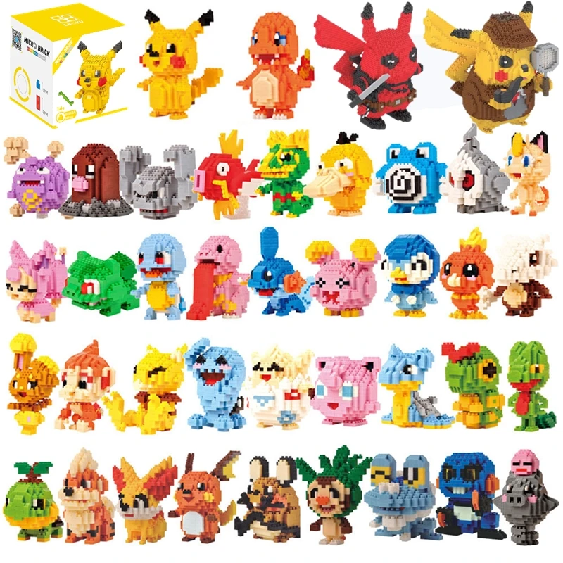 34 estilos de Pokemon Bloques Pequeños de dibujos animados de dibujos animados al picachú Modelo Animal de la Educación de los Gráficos del Juego Ladrillos Pokemon Juguetes 1