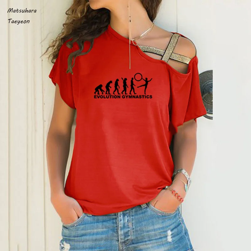 Evolución de la Gimnasia Impresión Camisetas de las Mujeres de Moda de Verano de manga Corta Camiseta de Algodón Femme Casual Harajuku Tee Superior 1