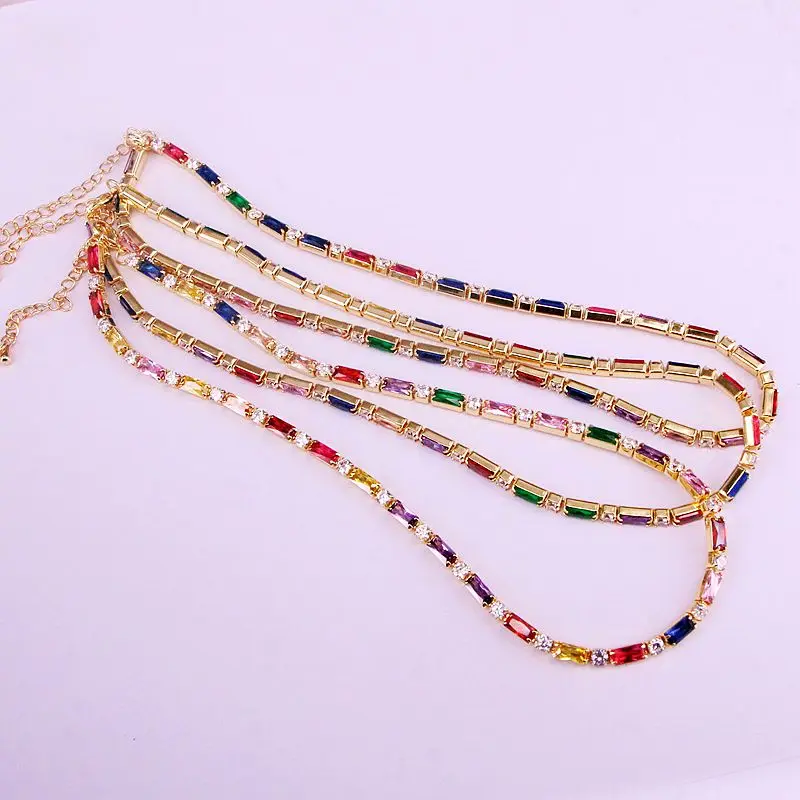 4PCS, Bling arco iris de la CZ de la Cadena de Chocker Collar Para las Mujeres de Oro de Plata de Color de 1 Fila de Tenis Cadenas Collares 1