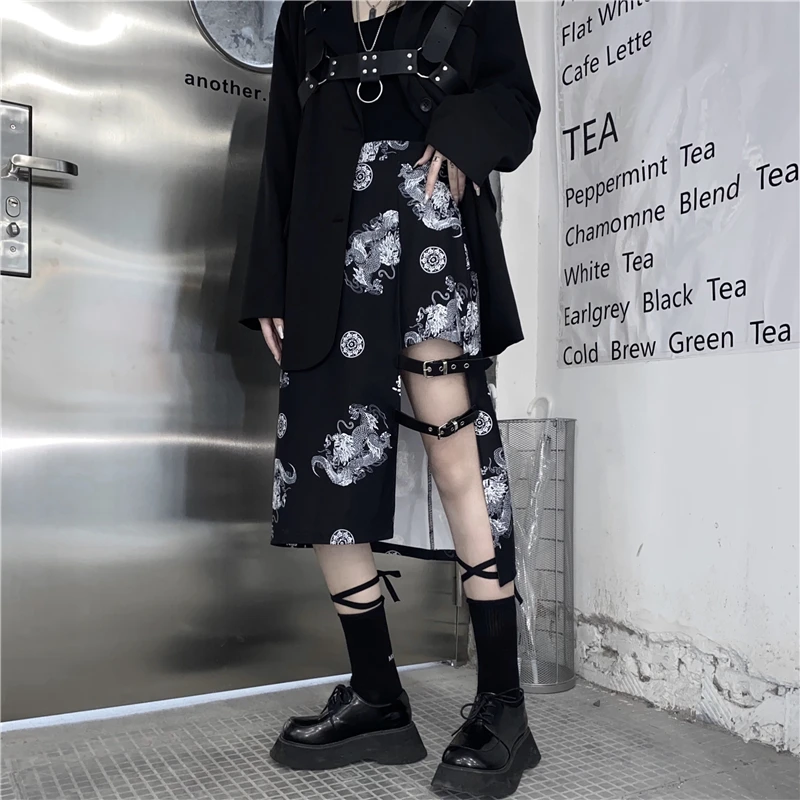 Ins coreano Ropa Negra Streetwear Ulzzang Fresco Ropa de Mujer Asimétrica Hipster Marca de Moda de las Señoras Faldas Estilo weilian 1