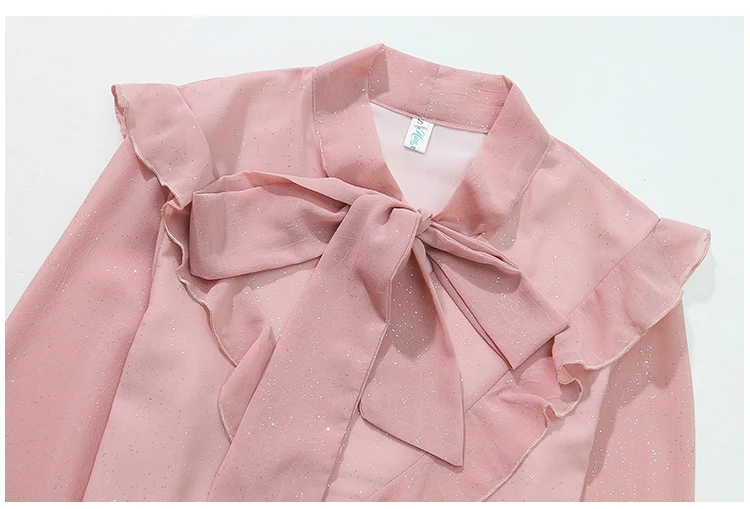 Blusa de Mujer Blusas Mujer De Moda 2021 Volantes V-cuello de la Rosa de Gasa de la Blusa de Manga Larga de las Mujeres Blusas Camisas Tops Blusa D494 1