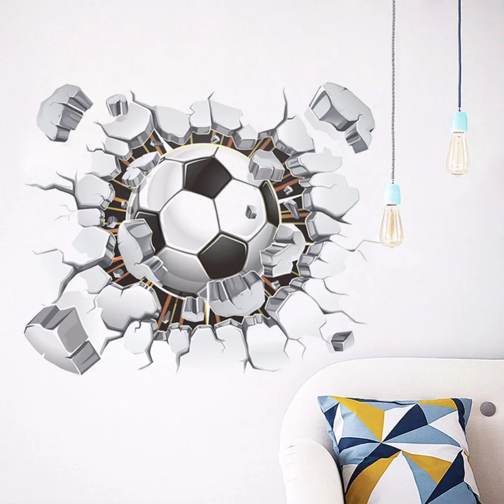 Vista 3D Reloj de Fútbol Pegatinas Roto de la Pared DIY Decoración Mural autoadhesivo de Reloj de Lujo Calcomanía de Vinilo Para la Habitación de los Niños Sala de estar 1