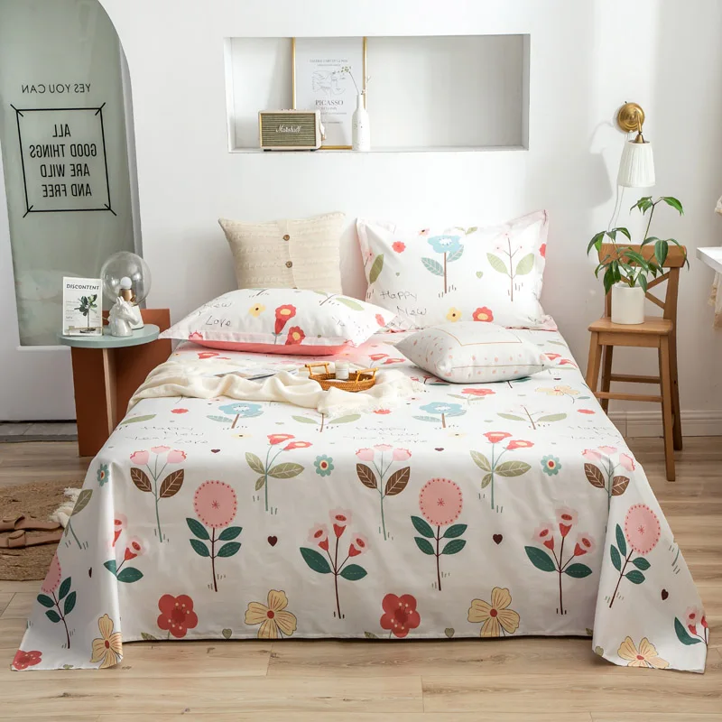 2020 la nueva colcha de cama de algodón 12868 hoja plana del conjunto de 3pcs/set hoja plana + funda de almohada, ropa de cama de la flor de la hoja de pastoral, ropa de cama 1