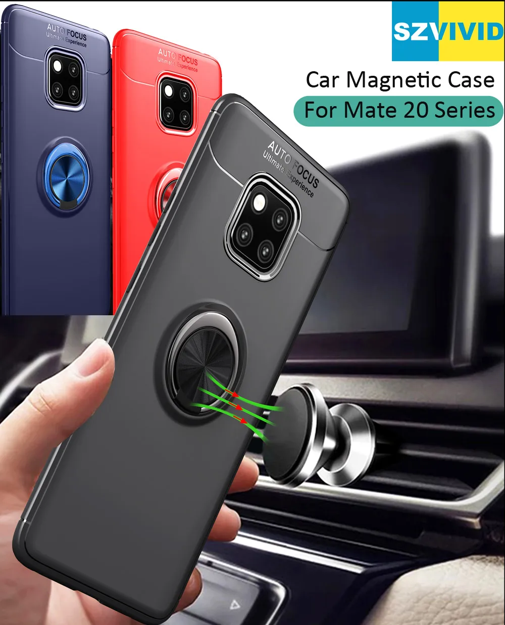 Coche Magnético Caso Para Huawei Mate 20 Pro Lite soporte del Anillo de Dedo de Agarre de imán de la Tapa Transparente 1