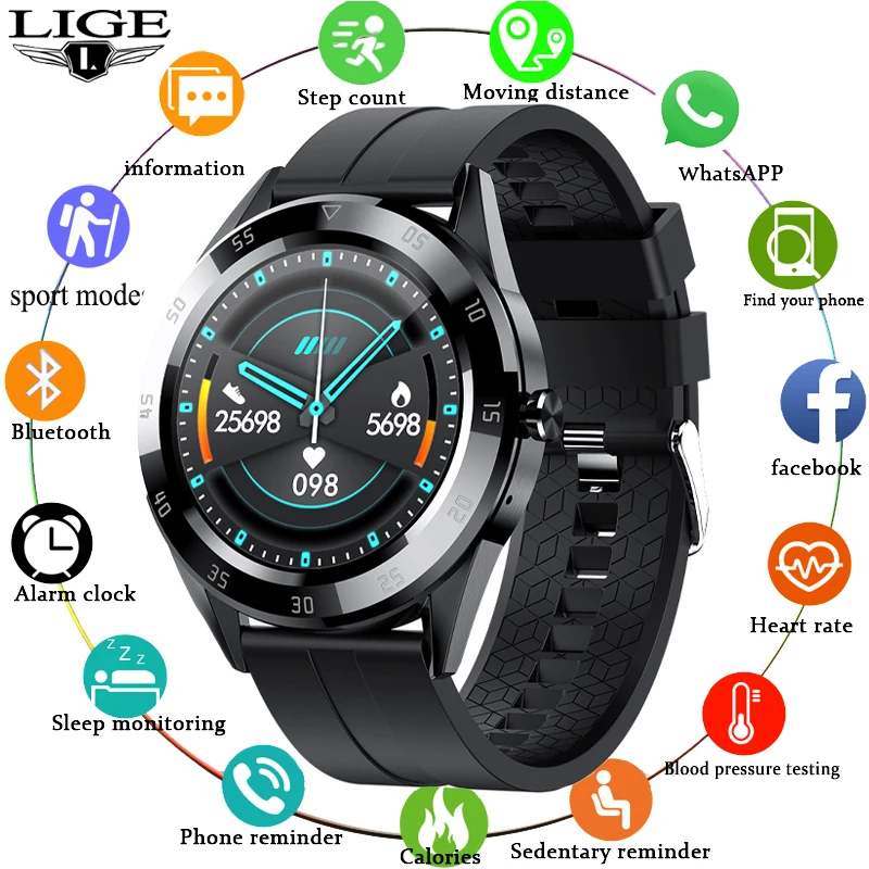 LIGE 2020 Nuevo teléfono bluetooth Inteligente reloj impermeable de los hombres de los deportes de la aptitud reloj monitor de salud weather display nuevo smartwatch +Caja 1