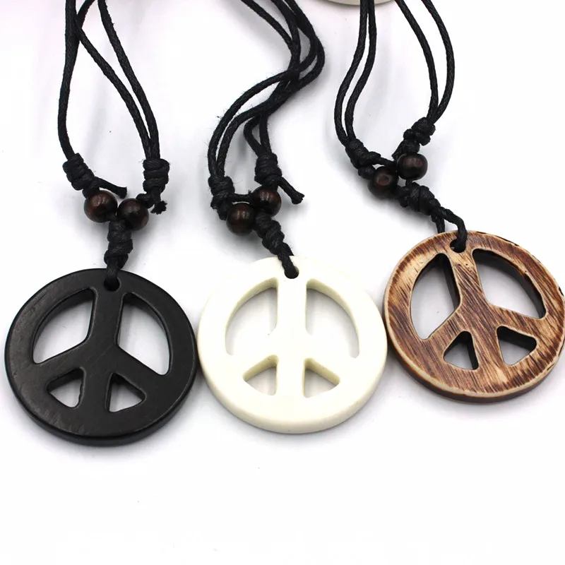 12PCS Retro Resina Anti-Guerra a la Paz Collar Puro hecho a Mano Símbolo de la Paz Collar Suéter Cadena de la Joyería de Regalo de Tres Colores Opcionales 1