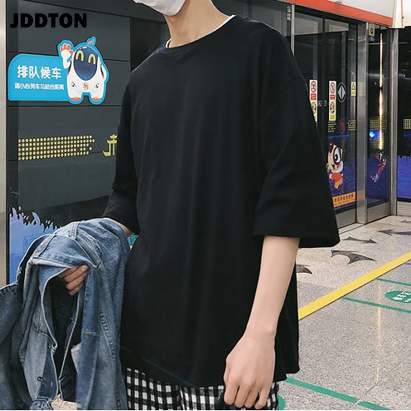 JDDTON Hombres Harajuku de Algodón Camisetas O-Cuello de Manga Corta Cómodo de Estilo Japonés Camiseta Masculina Casual Streetwear JE216 1