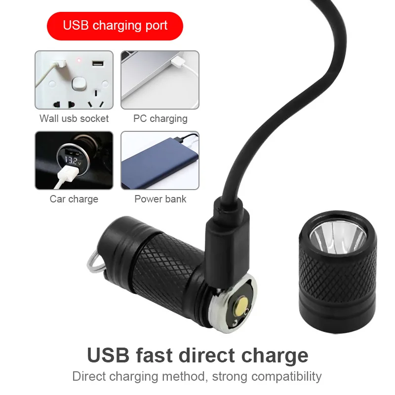 Super Mini Llavero Linterna Luz USB Recargable LED Linterna Pequeña Linterna Incorporada de la Batería de Bolsillo Impermeable de la Lámpara de la Antorcha 1
