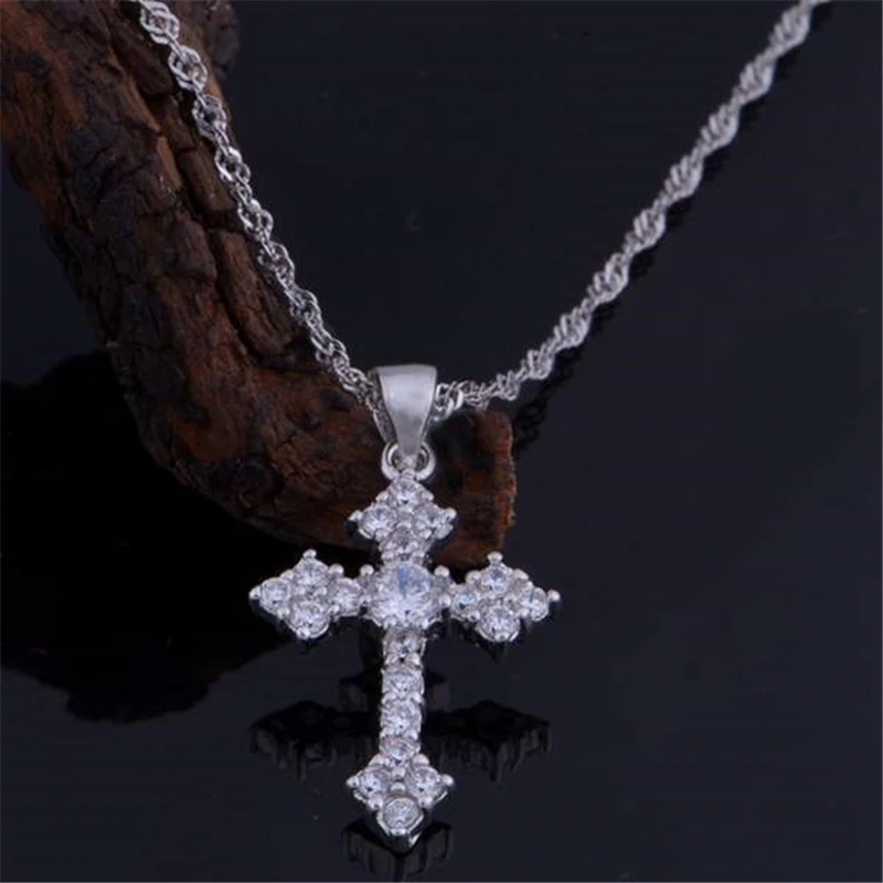 925 de Plata de Jesús de la Cruz de Cristal Colgante, Collar de 18 pulgadas Cadenas de Collar de las Mujeres Collar de la Moda de Joyería de Bisutería Regalos 1