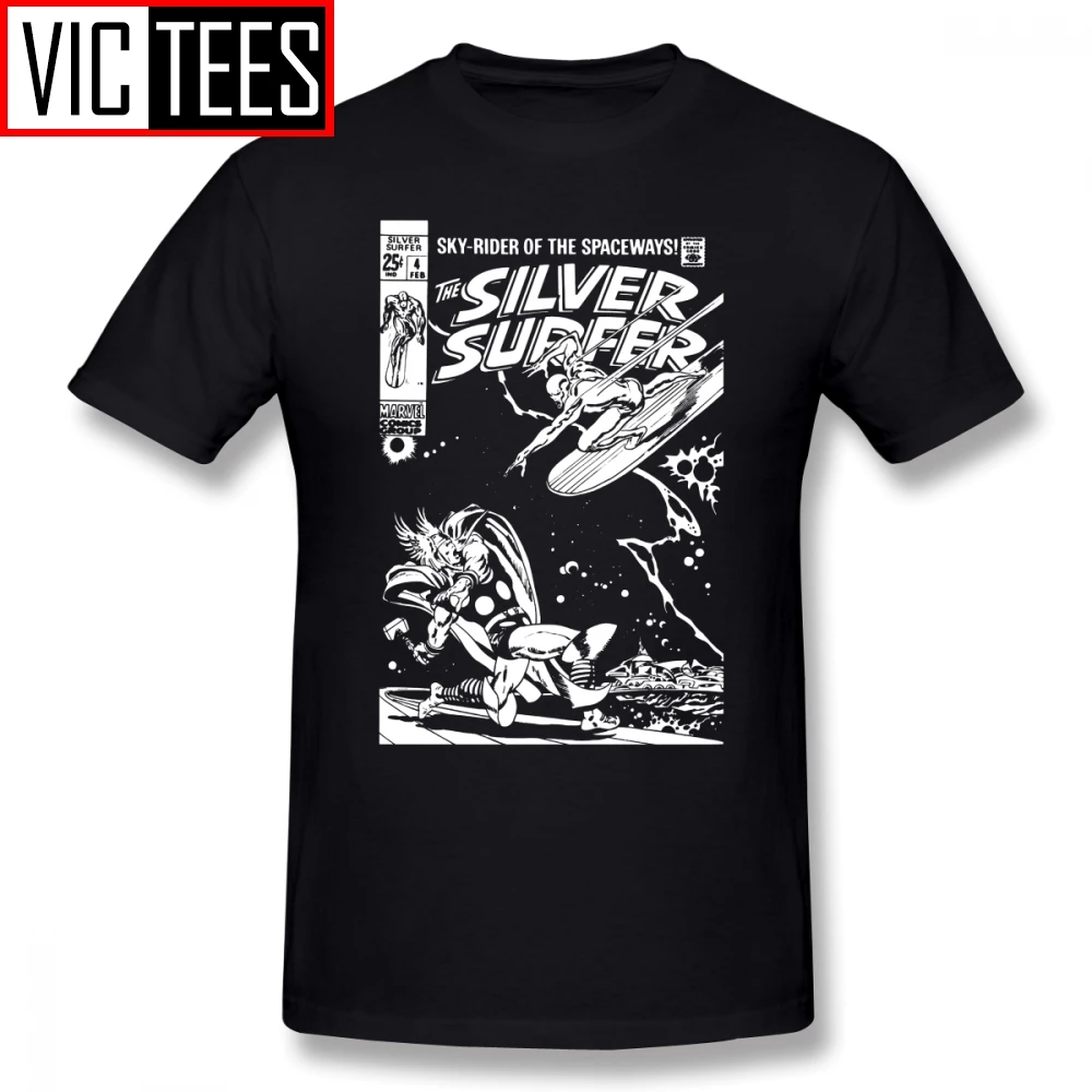 Mens Surfista de Plata Camisetas SILVER SURFER JOHN BUSCEMA T-Shirt Camiseta Básica Camiseta para Hombre Impreso Divertido Algodón Camiseta 1