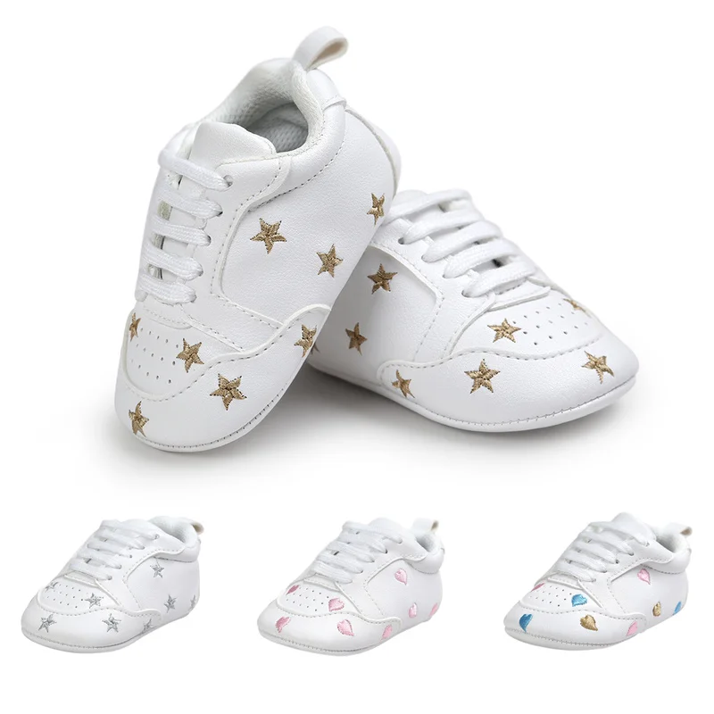 Zapatos de bebé Niño Niña Impresión Corazón de la Estrella de Niño de la Zapatilla de deporte de la PU de la Suave Suela Antideslizante Bebé Recién nacido Primero Caminantes Cuna Zapatos mocasines 1