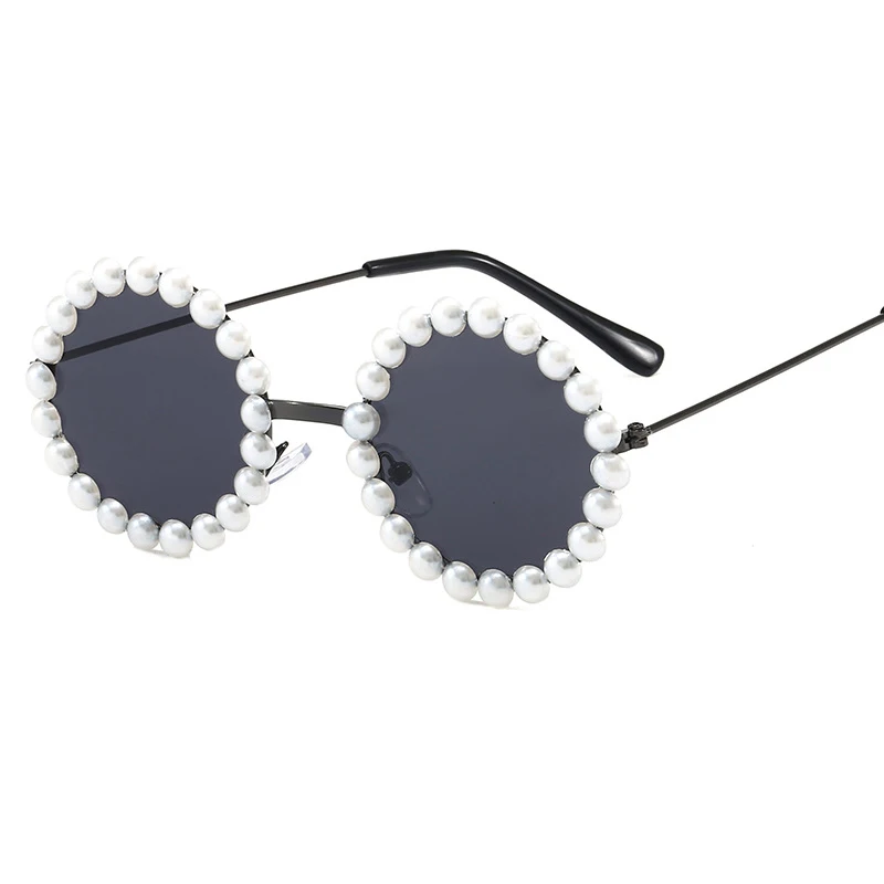 Ronda de Gafas de sol Bebé Bebé de la Vendimia Conjunto con Perlas de Metal Niño de Gafas de Sol de Chico Gran Marco Uv400 Espejo de los Niños Gafas De Sol 2020 1