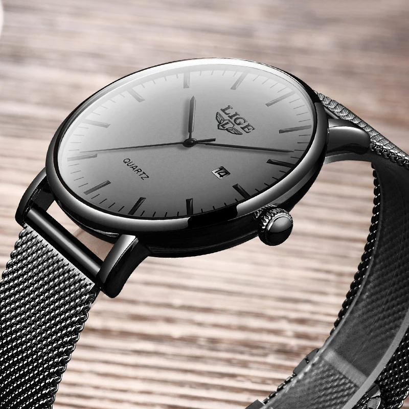 2020 LIGE Nuevos Relojes de Moda de Hombre Simple de Acero Inoxidable Dial de Fecha Delgado Reloj De los Hombres de Lujo Casual Impermeable Reloj de Cuarzo+Caja 1