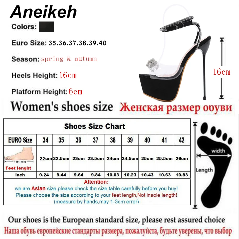 Aneikeh Zapatos Para las Mujeres 2021 Dulce Mariposa Nudo Limita Bling Cristal de Patchwork zapatos de Tacón Alto Sandalias de PVC de Verano NUEVA 34-40 Negro 1