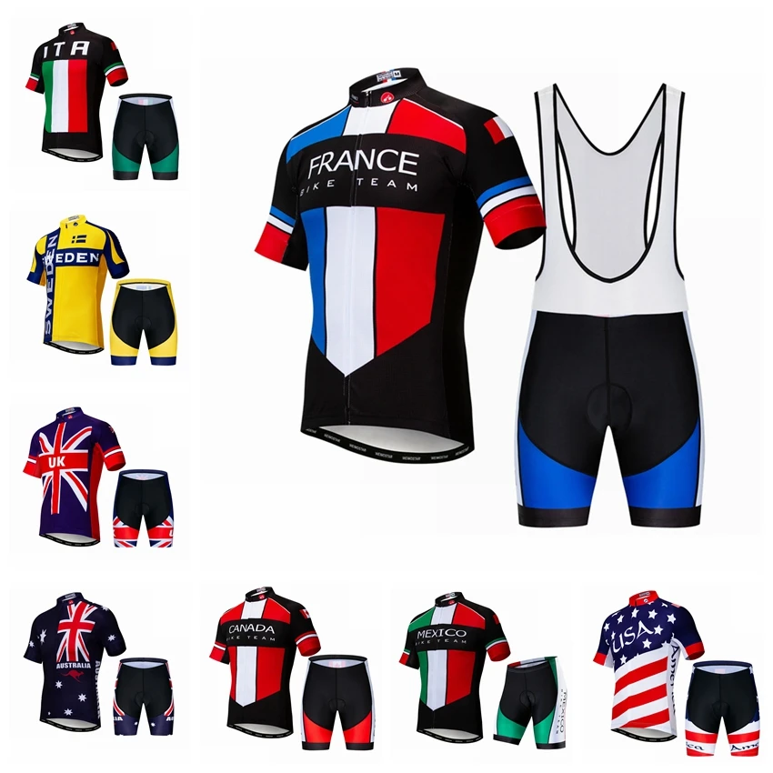 Francia 2019 Bicicleta Jersey Conjunto de los Hombres jersey de ciclismo culotte MTB superior Mountian la Bicicleta de Carretera camisas de traje de Ropa Ciclismo rojo azul reino unido 1