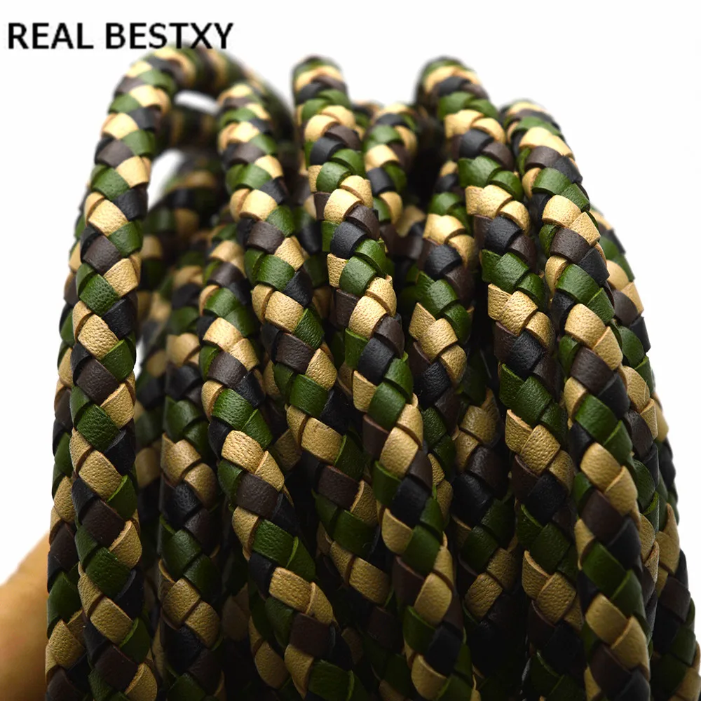 REAL XY 1m/lote de 6mm auténtico cordón de cuero redondo trenzado real roun de cuero nuevo diseño militar para pulseras de cordón de cuero 1