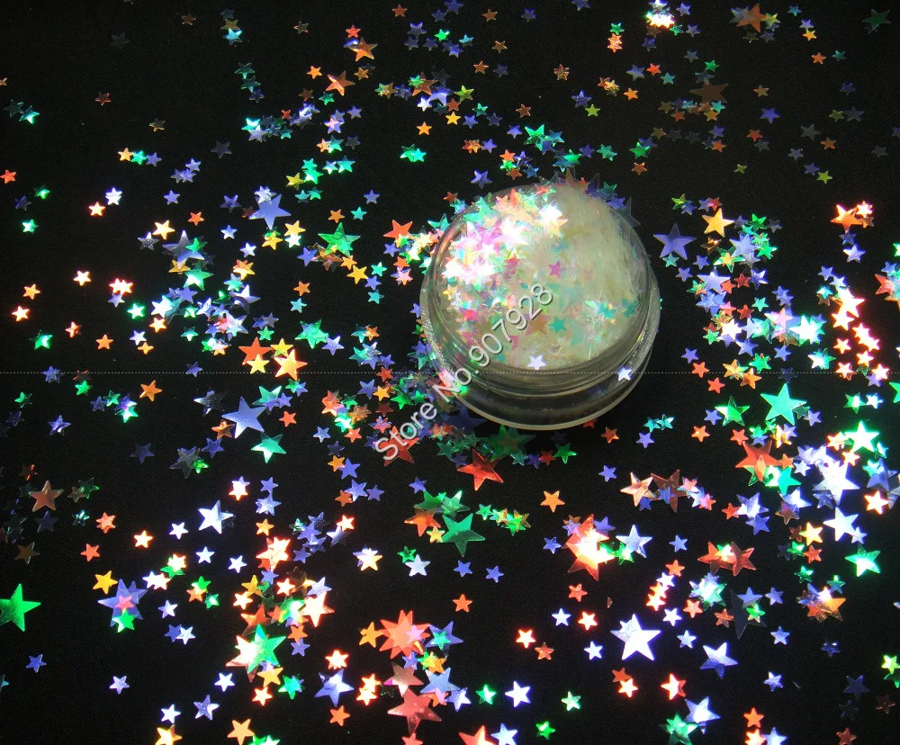 Mezcla de Uñas Glitter Star Iridiscente de Color Blanco con coloridos tinte en polvo para uñas acrílicas, de gel polaco, uñas y maquillaje 1