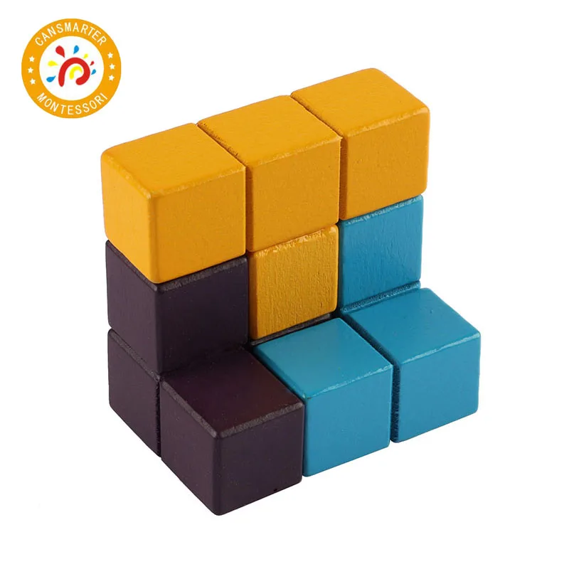 Montessori Bebé de Juguete de la Novedad Juguetes Tetris Cubo Mágico Multi-color 3D de Madera, Cubos de Soma Educativos Mente de Juego Para los Niños 1