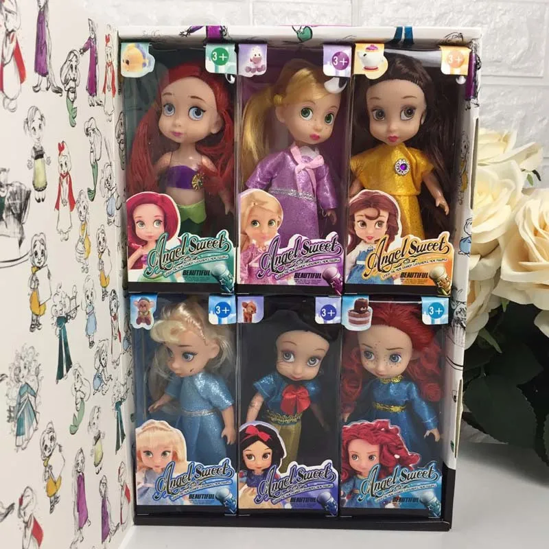 Angelsweet Disney Frozen Muñeca de la Colección de 6 piezas de Muñecas de Colección de la Caja de Regalo de Cuento de Hadas de Blanca nieves Sirenita Niña de Juguetes para los Niños 1
