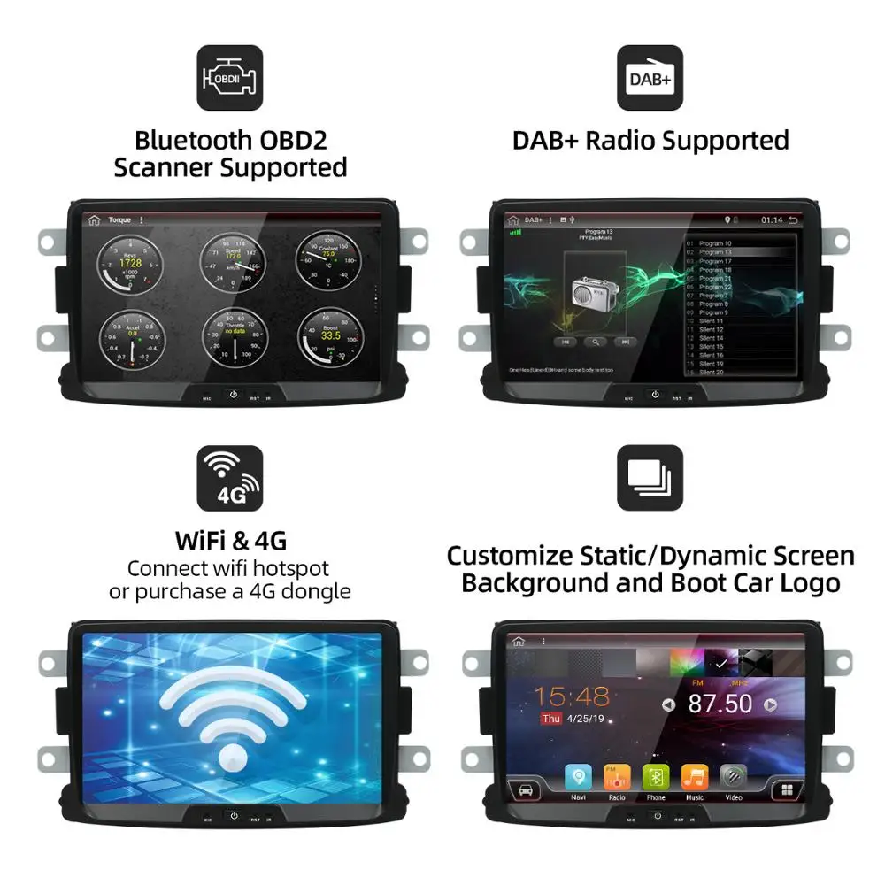 DSP de 4 gb+64GB PX6 Auto Reproductor Multimedia 1 Din Android 10 de la Radio del Coche Para Dacia/Sandero/Duster/Captur/Lada/Xray 2/Logan 2 GPS Navi 1
