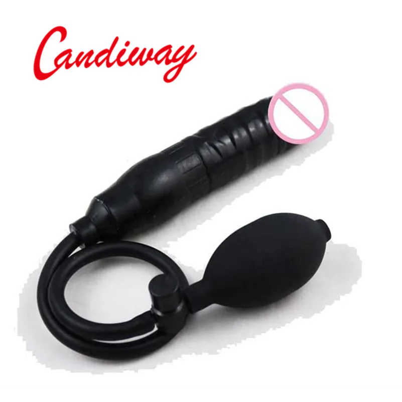 Candiway Negro Super Suave Inflable Consolador Realista de la Bomba Plug Anal Productos para Adultos de Adultos Juguetes de Placer Para las Mujeres los Hombres 1PC 1