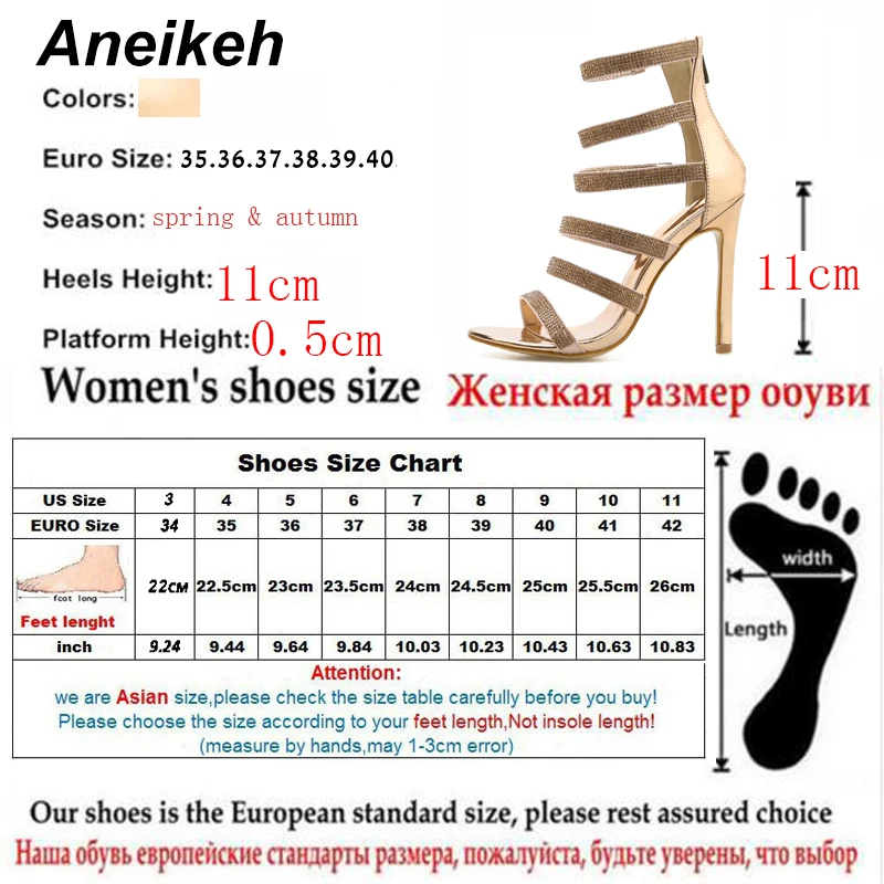 Aneikeh Sexy Bling Cristal Sandalias de Gladiador de diamantes de imitación de las Mujeres de los Zapatos de Dedo del pie Abierto tacón de Aguja Tacones de las Señoras del Partido de la Cremallera Sandalias 1