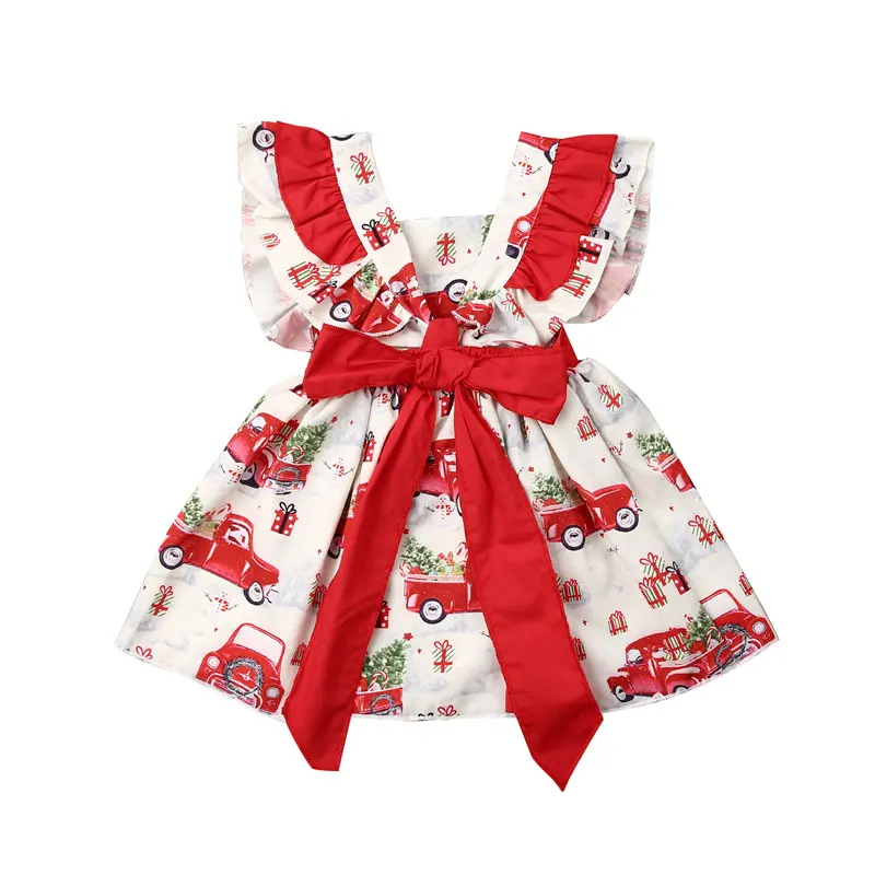 Bebé recién nacido niño niña vestido de Navidad con volantes arco de dibujos animados de Navidad de impresión de la princesa vestido de fiesta ropa de bebé 1