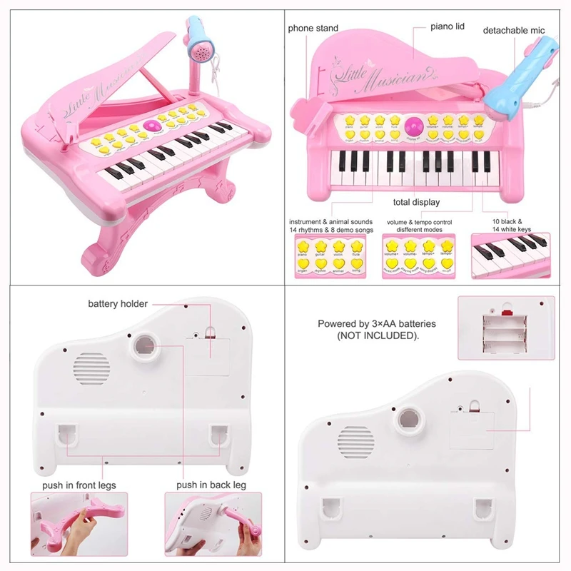 Niño pequeño Piano de Juguete Teclado de color Rosa para las Niñas Regalo de Cumpleaños 1 2 3 4 Años de Edad los Niños De 24 Teclas Multifuncionales Piano de Juguete 1