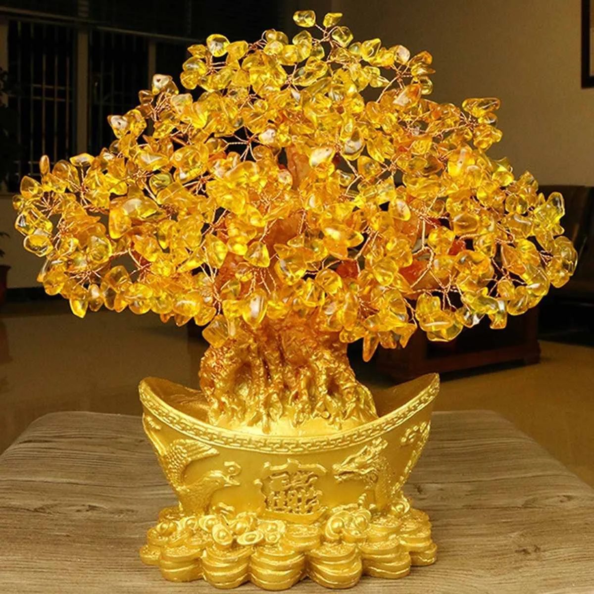Extra grande de oro natural citrino dinero de la suerte de árbol de vaca de efectivo de los negocios de artesanía casa nueva don lingote decoración del árbol de la escultura 1