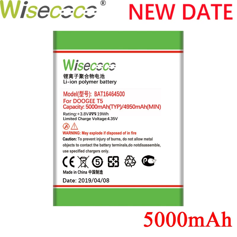 Wisecoco Recientemente la Producción de la Batería Para Doogee T5 / X5 Max (Pro) / Y6 / Y6 Max de la Batería para Teléfono de alta calidad Sustituir+Número de Seguimiento 1