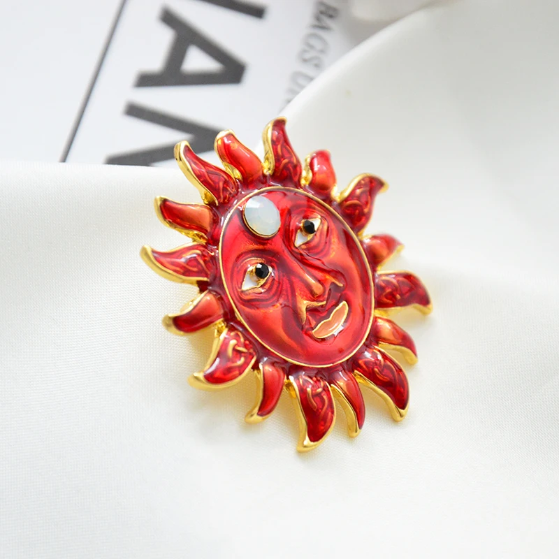 CAIZI 2019New Rojo Lindo dios del Sol de la Broche del Rhinestone de la Flor de Broches Para las Mujeres Esmalte Pin de la Joyería de la Boda Ropa Accesorios Regalos 1