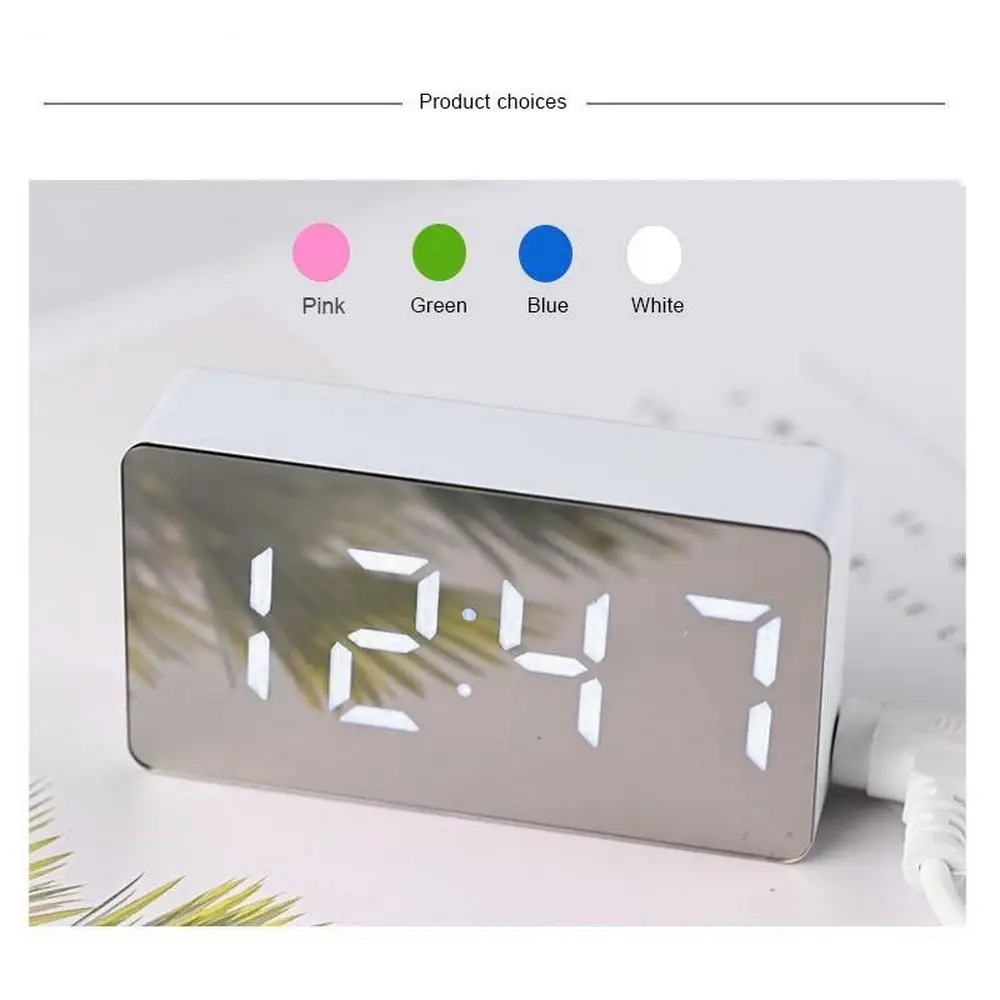 Reloj de mesa Reloj de Alarma Snooze Digital LED Espejo de la Hora del Reloj de Temperatura Grande de la Visualización Electrónica de Rectángulo, Reloj de Escritorio Digital 1