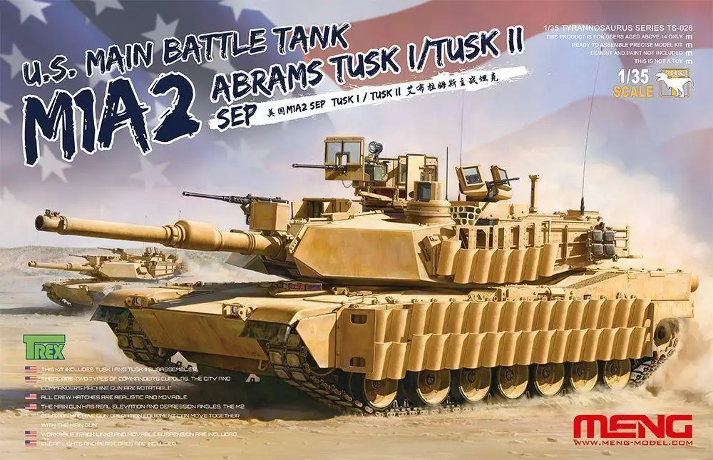 Meng Modelo 1/35 TS-026 estados UNIDOS Principal Tanque de Batalla M1A2 SEP Abrams Tusk I/II Tusk 1
