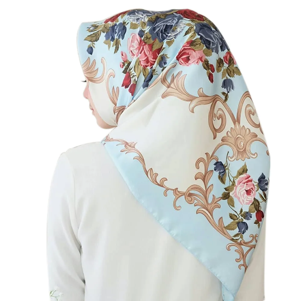 Moda De Mujeres Musulmanas En La Plaza De La Seda De La Bufanda De 90*90 Mancha Pañuelos En La Cabeza Hiyab Femme Musulman De La Impresión Floral Bandana Chal Damas Turbantes 1