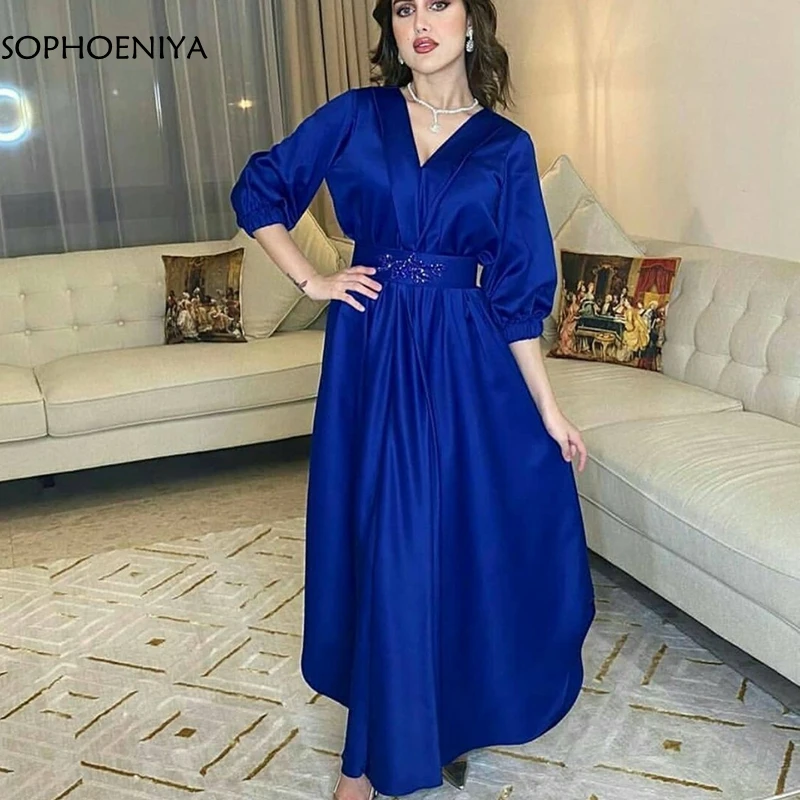 Nueva Llegada azul Royal Barato vestidos de noche de la Mitad de la manga de la Túnica de gala vestidos de Noche Más el tamaño de vestido de fiesta 1