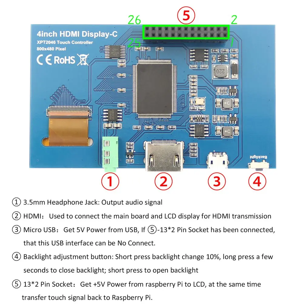 Módulo LCD de 4.0 pulgadas Pi TFT de 4.0 pulgadas de Pantalla Táctil Resistiva de 4,0 pulgadas de pantalla LCD shield módulo de interfaz HDMI para Raspberry pi 1