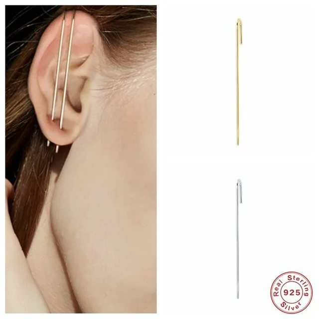 GS Plata 925 de Circón Aretes Para las Mujeres el Hueso del Oído Escalador Clip Diagonal de la Perforación del Pasador de Cadena Oído Envoltura Rastreador Gancho del Pendiente 1