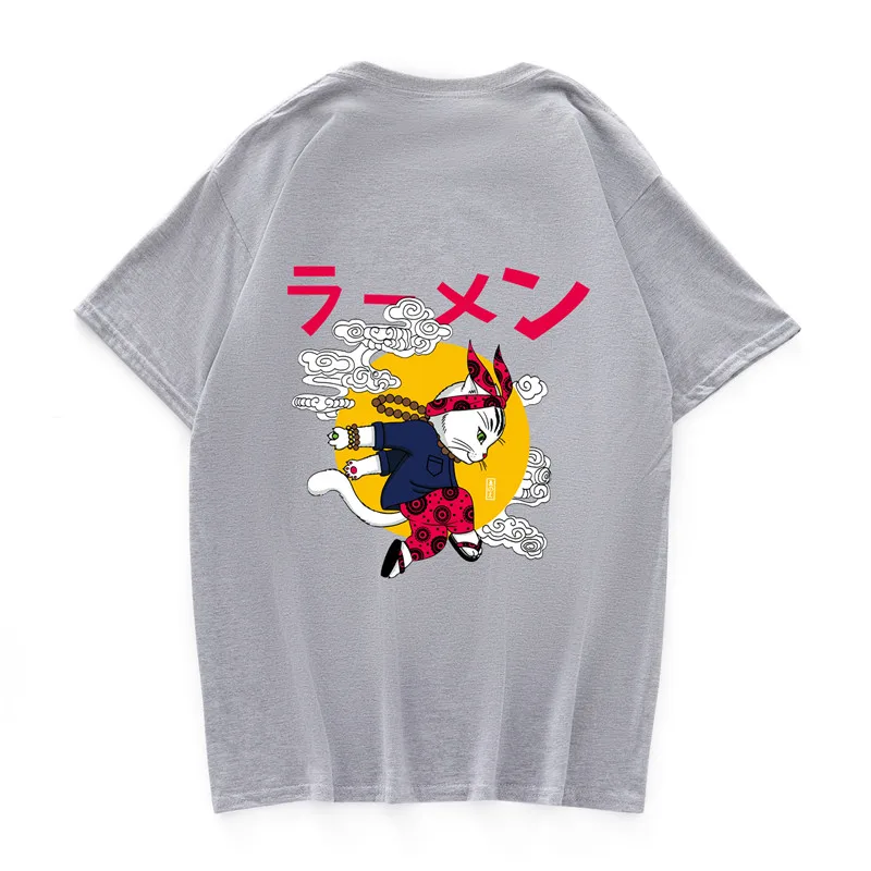 2019 Hombres T-Shirt De Hip Hop Anime Ukiyo Gato Camiseta De Harajuku Japonesa De Dibujos Animados De La Camiseta De La Ropa De Verano De Algodón Tops Camiseta De Manga Corta 1