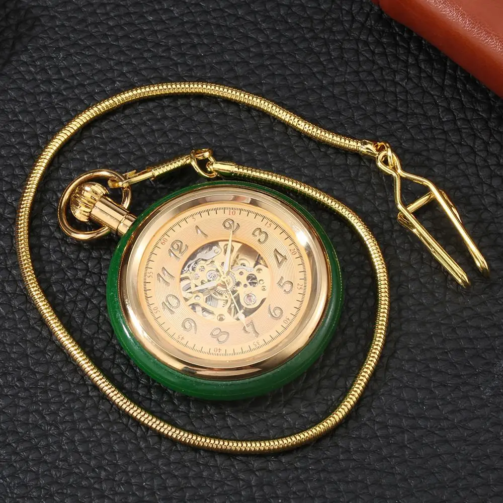 De lujo reloj Único de Jade de Oro Mecánico Automático Reloj de Bolsillo de cuerda automática Reloj Esqueleto de Marcación de la Joyería Reloj LLAVERO Serpiente de la Cadena de 1