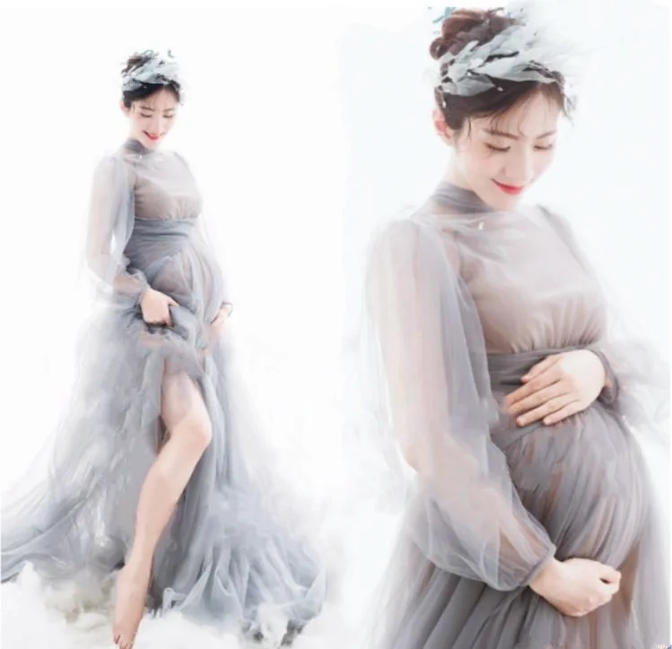 Sexy Largo De Maternidad Fotografía Props Vestidos De Tul Perspectiva Embarazo Vestido De Malla Maxi Vestido Para Las Mujeres Embarazadas Fotos 1
