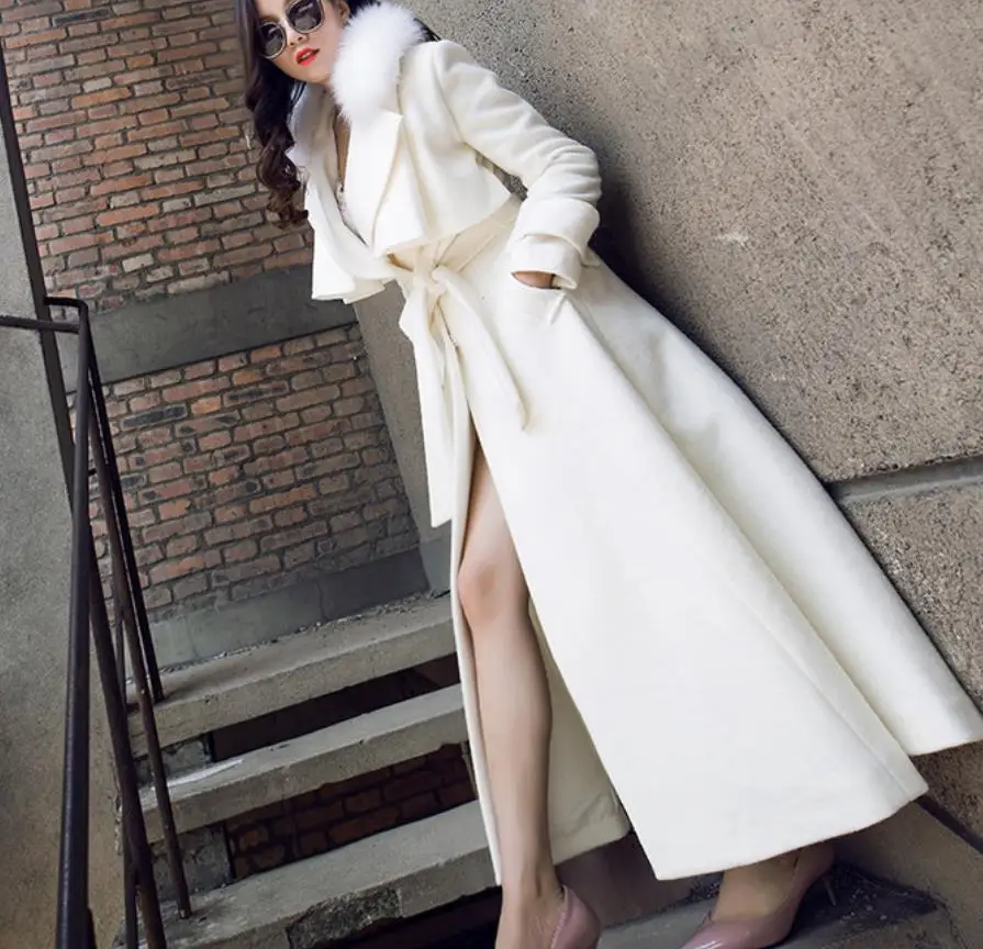 X-largo abrigo de Lana de las mujeres 2020 el otoño y el invierno de nueva temperamento de la cintura largo abrigo de lana cuello de piel gruesa capa de 1