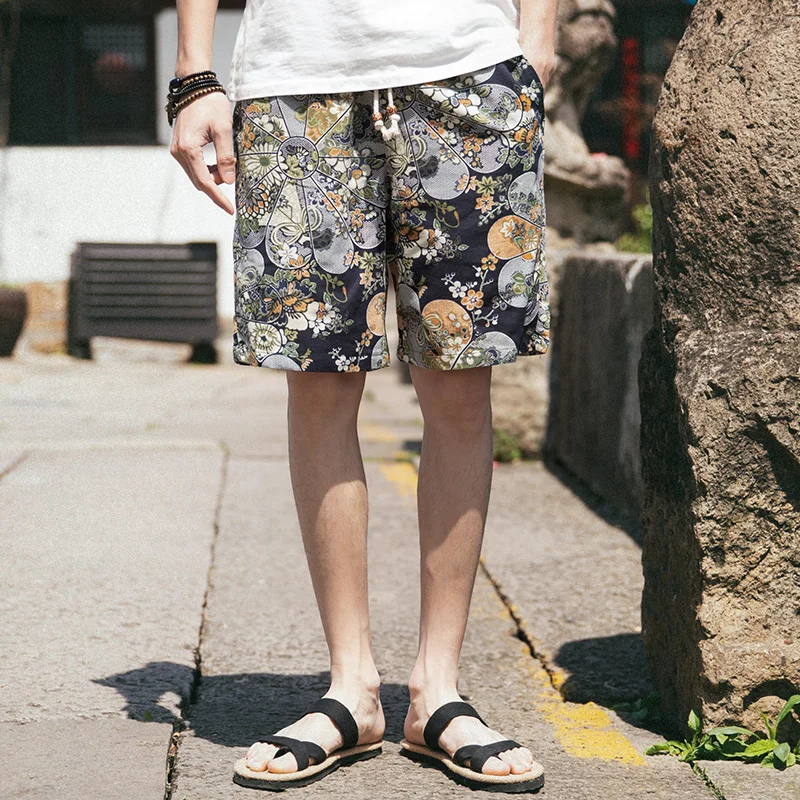 Hombres pantalones Cortos de Algodón Japonés Casual Hip-Hop Impresión de Cordón pantalones Cortos de Verano de la Calle Suelta Recta Cómodos pantalones Cortos de los Hombres M-5XL 1