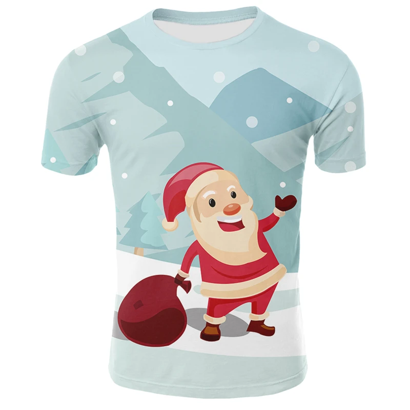 Santa Claus 3d de la Camiseta de las Mujeres de los Hombres Casual Tops de Manga Corta Divertido Streetwear Ropa Unisex de Navidad camiseta de Talla Plus 1