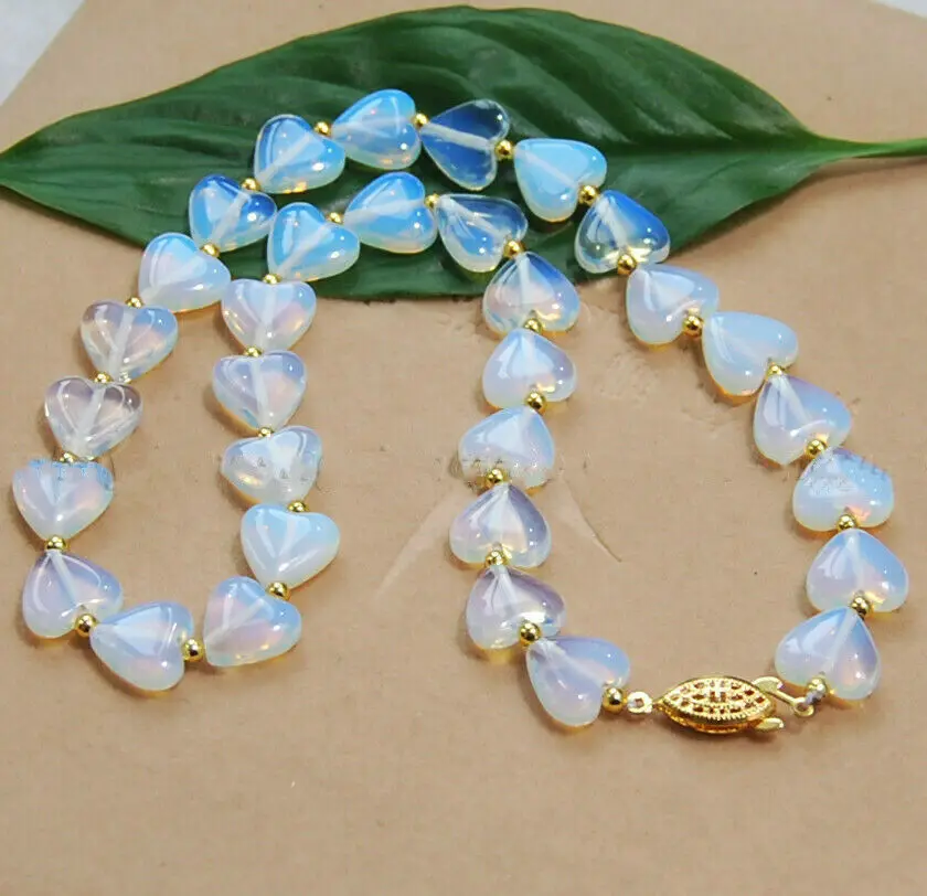 La moda de 12mm de Sri Lanka Ópalo Corazón de piedras preciosas Perlas Collar de 18