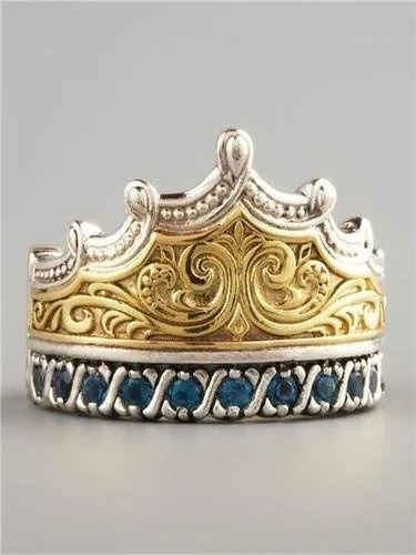 Clásico con Incrustaciones de Piedra Azul de la Corona Anillo Europea y Americana del Color del Oro de la Joyería para las Mujeres de Lujo de la Joyería Regalos Size6-10 1