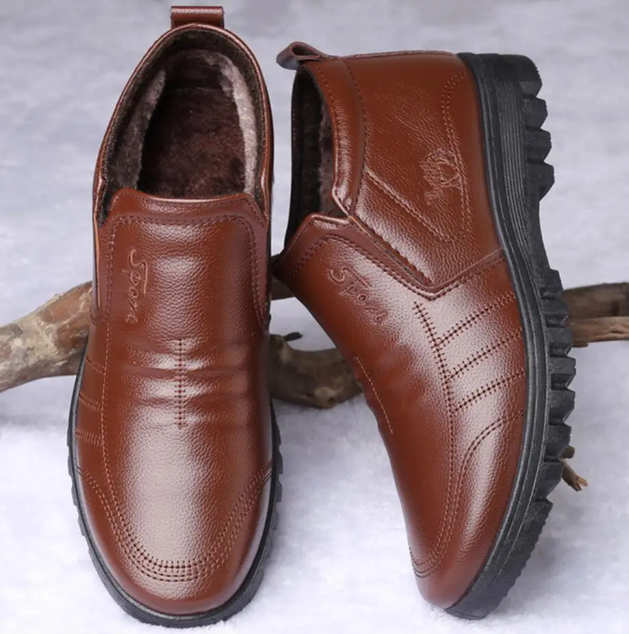 Marca de lujo de los Hombres de Invierno Botas de nieve Caliente Espesar Hombres Botas de Tobillo bot de la Moda Masculina de la Oficina de Negocios Formal de Cuero de Zapatos de seguridad 1