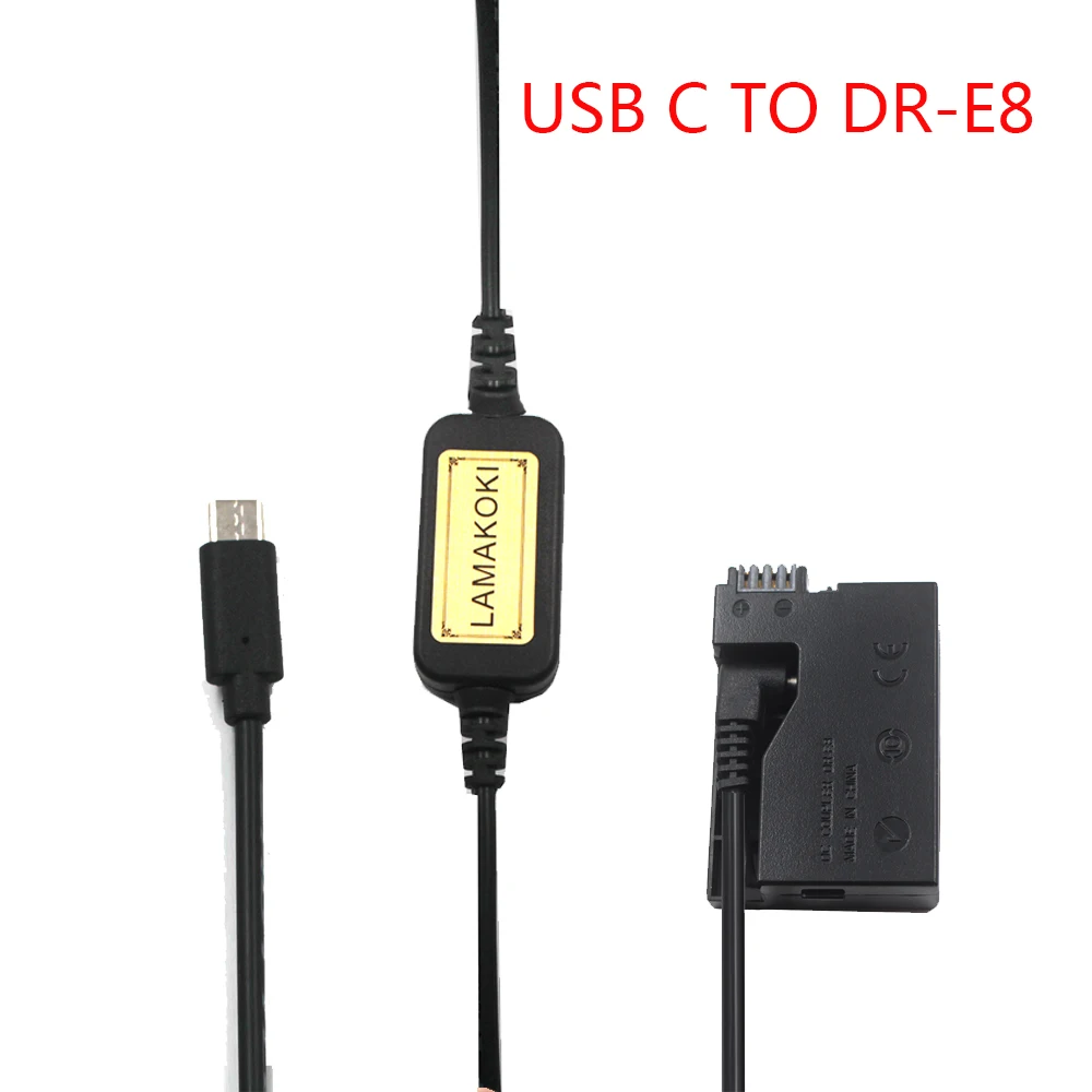 USB 5V ACK-E8 DR-E8 LP-E8 Cable de Alimentación ficticia de la batería DC Acoplador Para Cámara RÉFLEX digital Canon EOS 550D 600D 650D 700D T2i T3i T4i X4 X5 1