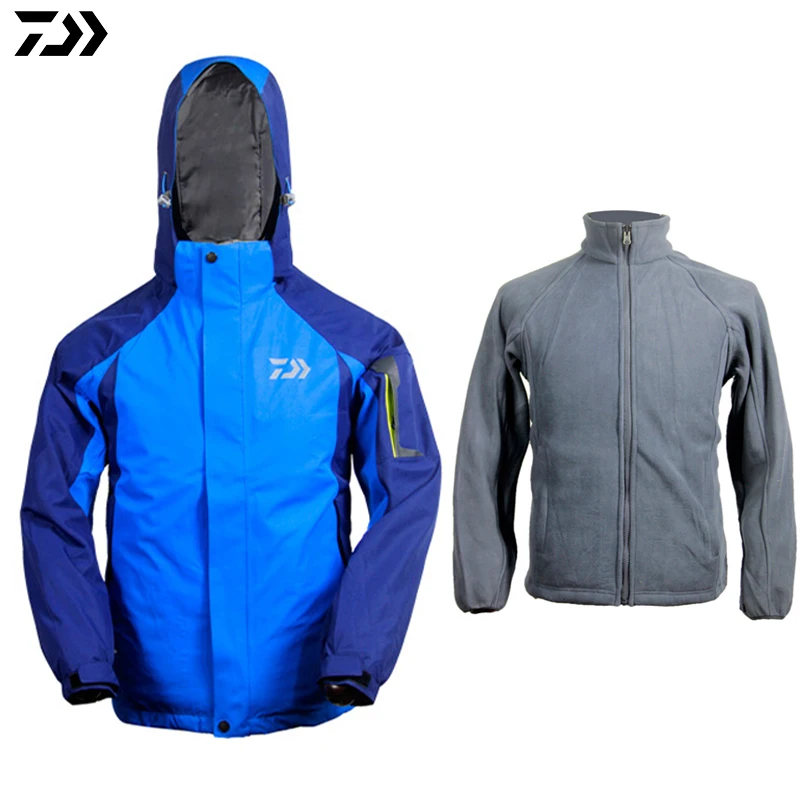 Daiwa pesca de la chaqueta de Invierno Hombre 2 Piezas Conjunto de Deportes al aire libre de pesca de la ropa Impermeable Espesar Senderismo Frío de Pesca de la camisa 1